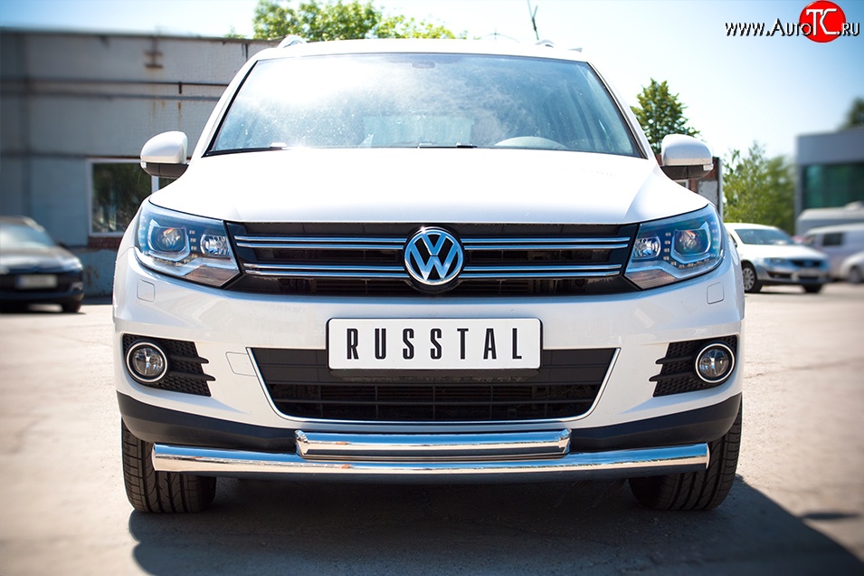 17 649 р. Защита переднего бампера (2 трубыØ76 и 63 мм, нержавейка, Sport & Style) SLITKOFF Volkswagen Tiguan NF рестайлинг (2011-2017)  с доставкой в г. Пермь