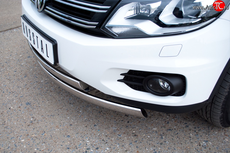 16 849 р. Защита переднего бампера (2 трубыØ75х42 мм, нержавейка) Russtal Volkswagen Tiguan NF рестайлинг (2011-2017)  с доставкой в г. Пермь
