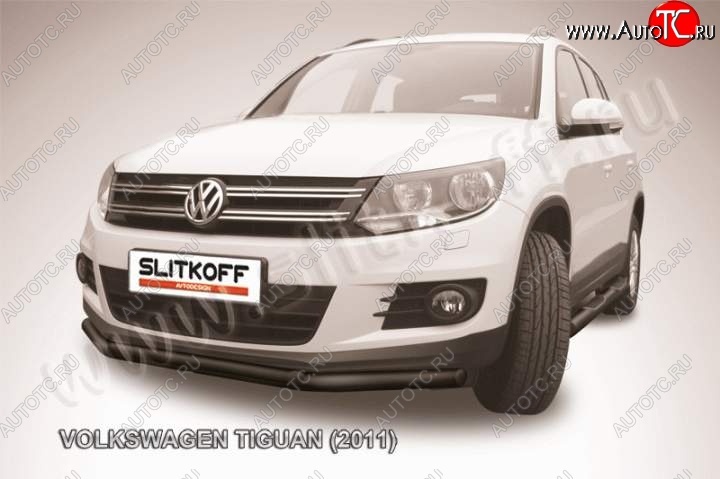 10 649 р. Защита переднего бампер Slitkoff Volkswagen Tiguan NF рестайлинг (2011-2017) (Цвет: серебристый)  с доставкой в г. Пермь
