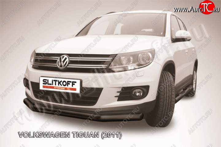 11 649 р. Защита переднего бампер Slitkoff Volkswagen Tiguan NF рестайлинг (2011-2017) (Цвет: серебристый)  с доставкой в г. Пермь
