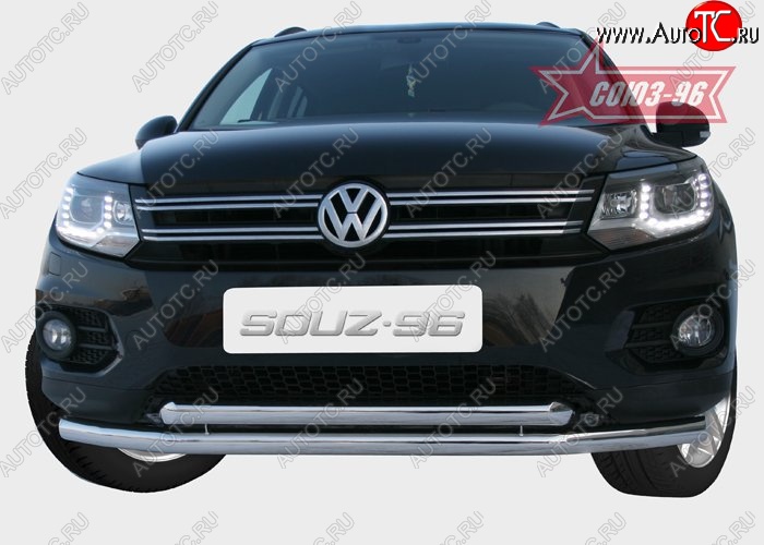 18 584 р. Защита переднего бампера двойная Souz-96 (d60/60) Volkswagen Tiguan NF рестайлинг (2011-2017)  с доставкой в г. Пермь