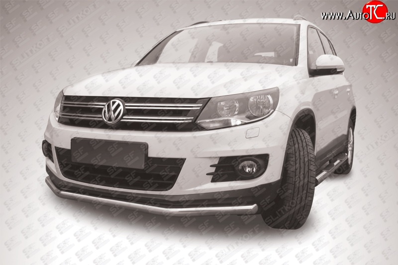 12 299 р. Одинарная защита переднего бампера из трубы диаметром 57 мм Slitkoff Volkswagen Tiguan NF рестайлинг (2011-2017) (Цвет: нержавеющая полированная сталь)  с доставкой в г. Пермь