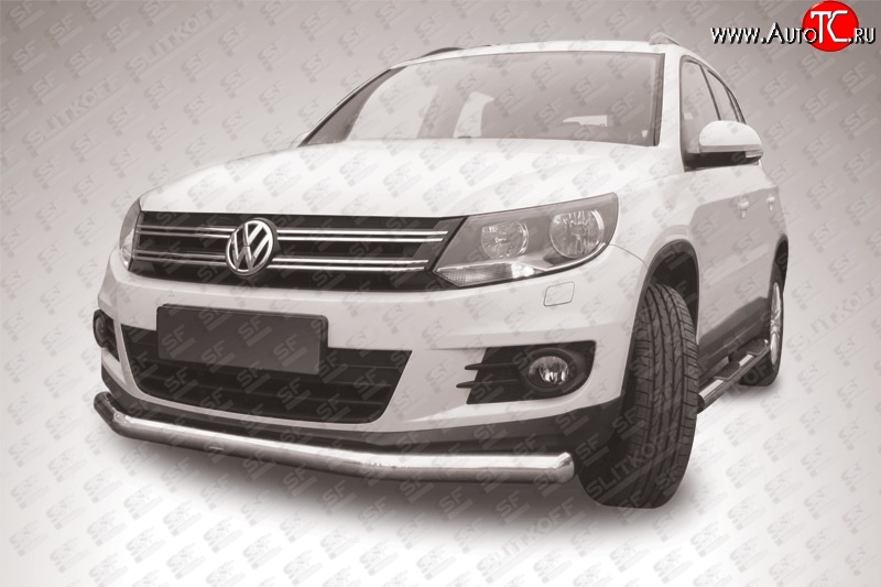 12 999 р. Одинарная защита переднего бампера диаметром 76 мм Slitkoff Volkswagen Tiguan NF рестайлинг (2011-2017) (Цвет: нержавеющая полированная сталь)  с доставкой в г. Пермь