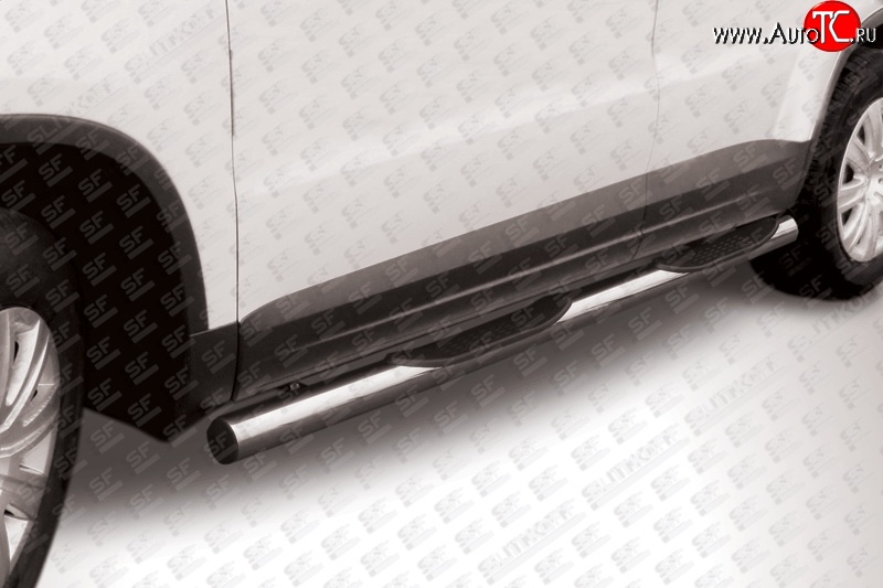 18 599 р. Защита порогов из трубы d76 мм с пластиковыми вставками для ног Slitkoff Volkswagen Tiguan NF рестайлинг (2011-2017) (Цвет: нержавеющая полированная сталь)  с доставкой в г. Пермь