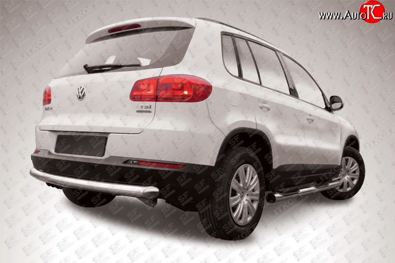 12 999 р. Защита заднего бампера из трубы диаметром 76 мм Slitkoff  Volkswagen Tiguan  NF (2011-2017) рестайлинг (Цвет: нержавеющая полированная сталь)  с доставкой в г. Пермь
