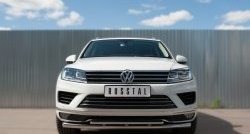 Защита переднего бампера (2 трубыØ63 и 42 мм, нержавейка) SLITKOFF Volkswagen Touareg  NF (2014-2018) рестайлинг