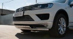 19 999 р. Защита переднего бампера (2 трубыØ75х42 мм, нержавейка) Russtal Volkswagen Touareg NF рестайлинг (2014-2018)  с доставкой в г. Пермь. Увеличить фотографию 2
