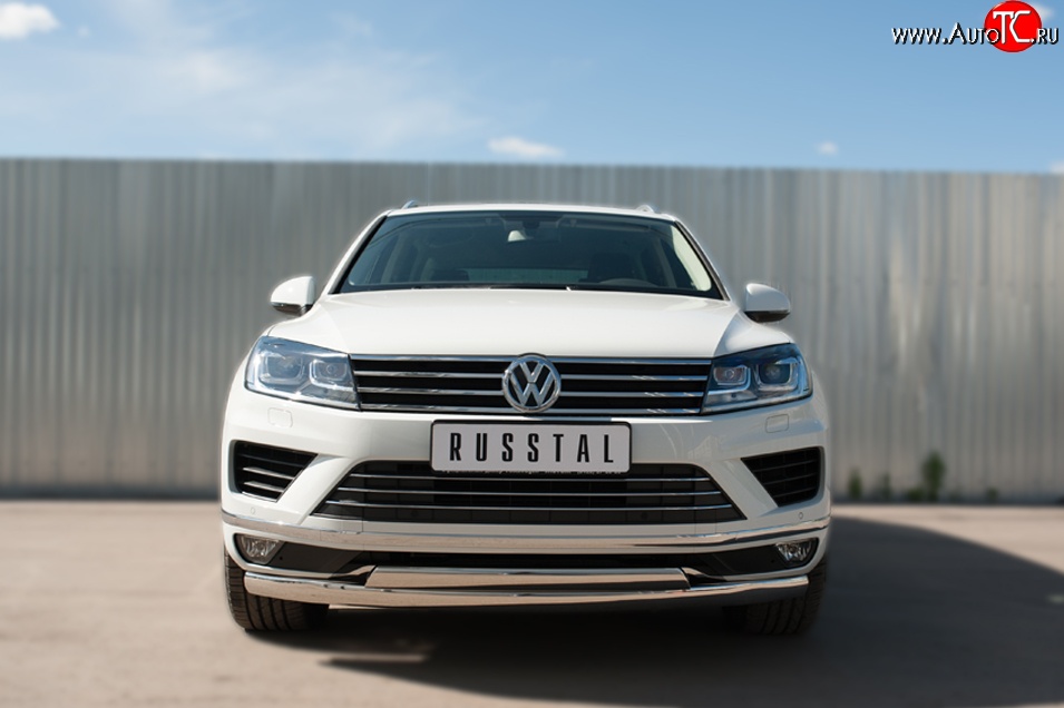 19 999 р. Защита переднего бампера (2 трубыØ75х42 мм, нержавейка) Russtal Volkswagen Touareg NF рестайлинг (2014-2018)  с доставкой в г. Пермь