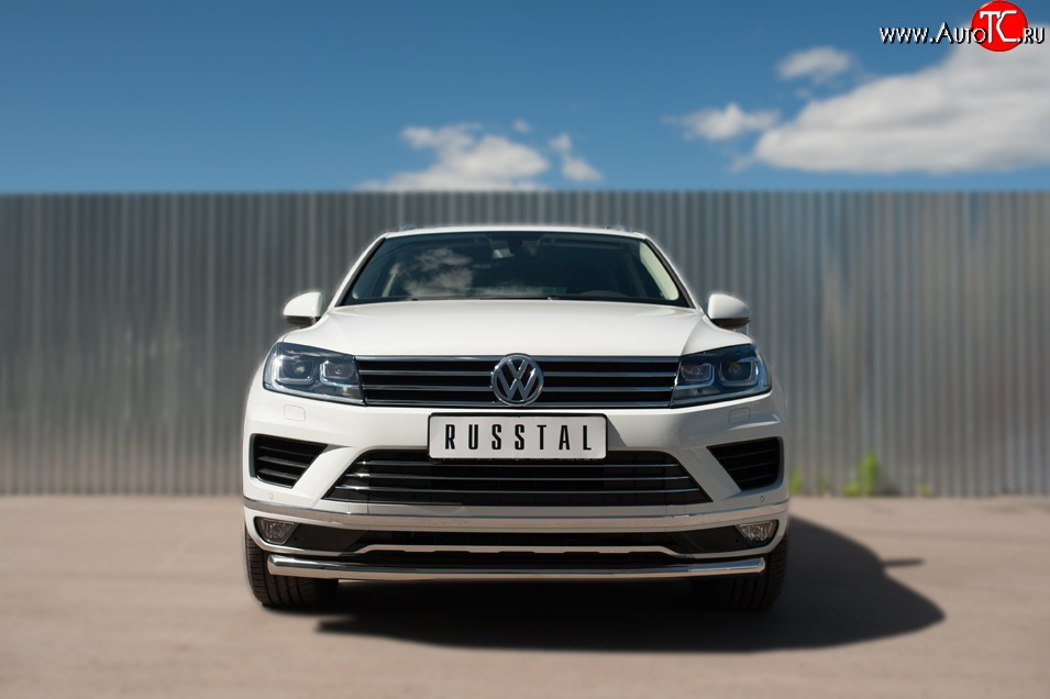 19 299 р. Одинарная защита переднего бампера диаметром 63 мм SLITKOFF Volkswagen Touareg NF рестайлинг (2014-2018)  с доставкой в г. Пермь
