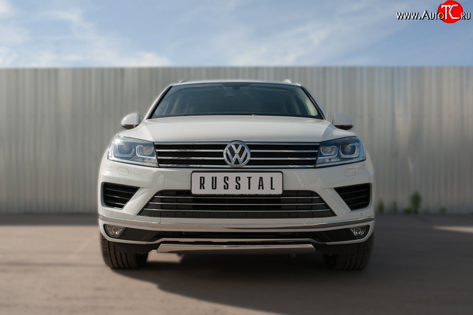13 999 р. Защита переднего бампера (Ø75х42 мм, нержавейка) Russtal Volkswagen Touareg NF рестайлинг (2014-2018)  с доставкой в г. Пермь