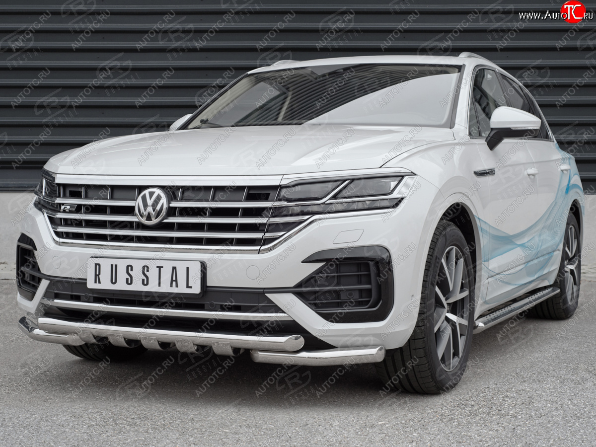 30 649 р. Защита переднего бампера (2 трубы Ø63 с клыками, нержавейка not 2.0 tsi) SLITKOFF  Volkswagen Touareg  CR (2018-2025)  с доставкой в г. Пермь