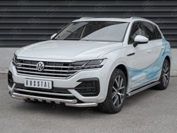 30 649 р. Защита переднего бампера (2 трубы Ø63 с клыками, нержавейка not 2.0 tsi) SLITKOFF  Volkswagen Touareg  CR (2018-2025)  с доставкой в г. Пермь. Увеличить фотографию 3
