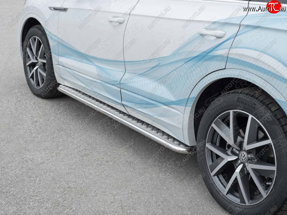 24 649 р. Пороги SLITKOFF d42 с листом  Volkswagen Touareg  CR (2018-2025) (лист алюминий, проф. нержавейка)  с доставкой в г. Пермь
