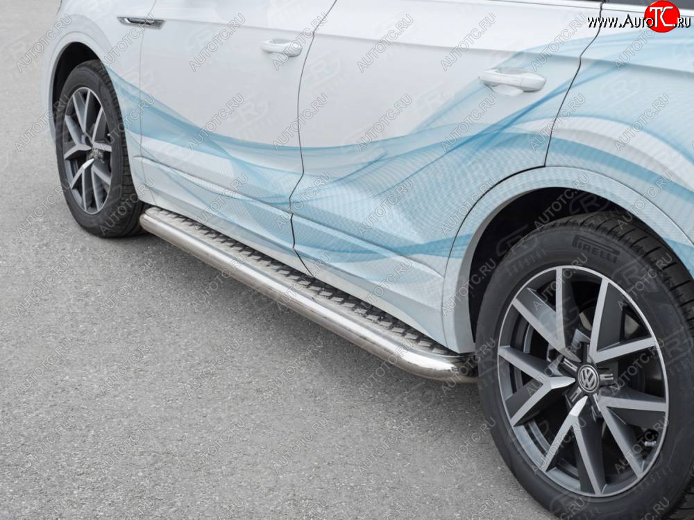 30 799 р. Пороги SLITKOFF d63 с листом Volkswagen Touareg CR (2018-2025) (лист алюминий, проф. сталь)  с доставкой в г. Пермь