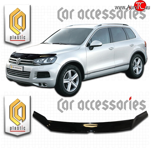 2 399 р. Дефлектор капота CA Plastic exclusive Volkswagen Touareg NF рестайлинг (2014-2018) (Classic черный, Без надписи)  с доставкой в г. Пермь
