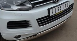16 849 р. Защита переднего бампера (2 трубыØ75х42 мм, нержавейка) Russtal Volkswagen Touareg NF дорестайлинг (2010-2014)  с доставкой в г. Пермь. Увеличить фотографию 2