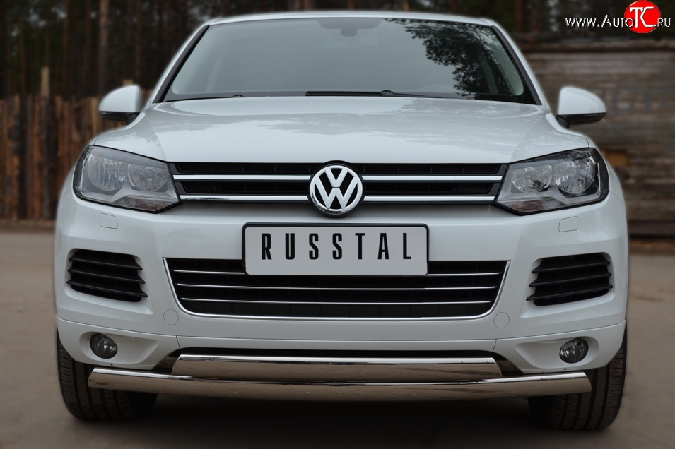 16 849 р. Защита переднего бампера (2 трубыØ75х42 мм, нержавейка) Russtal Volkswagen Touareg NF дорестайлинг (2010-2014)  с доставкой в г. Пермь