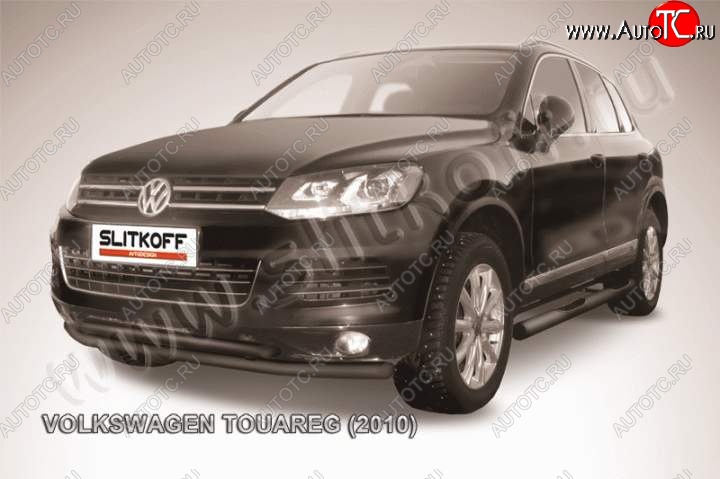 12 999 р. Защита переднего бампер Slitkoff Volkswagen Touareg NF дорестайлинг (2010-2014) (Цвет: серебристый)  с доставкой в г. Пермь