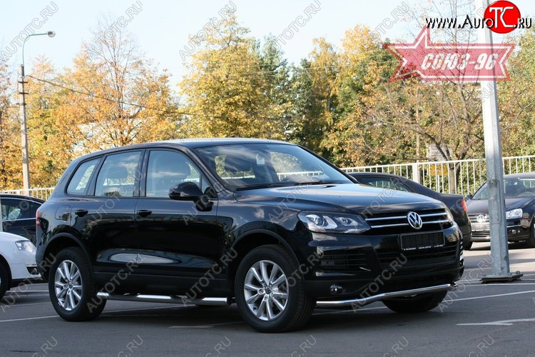 13 445 р. Защита переднего бампера одинарная Souz-96 (d60) Volkswagen Touareg NF дорестайлинг (2010-2014)  с доставкой в г. Пермь