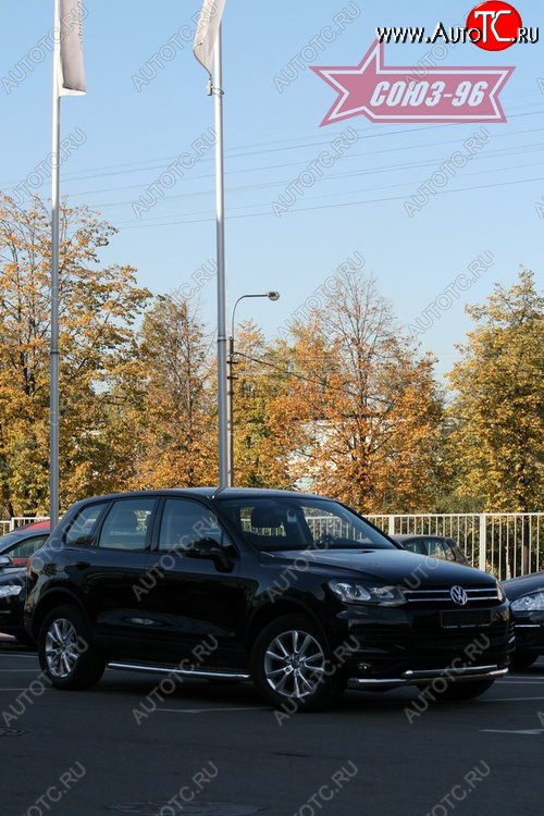 18 269 р. Защита переднего бампера двойная Souz-96 (d76/60)  Volkswagen Touareg  NF (2010-2014) дорестайлинг  с доставкой в г. Пермь
