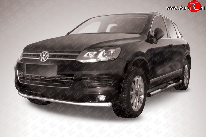 15 099 р. Одинарная защита переднего бампера из трубы диаметром 57 мм Slitkoff Volkswagen Touareg NF дорестайлинг (2010-2014) (Цвет: нержавеющая полированная сталь)  с доставкой в г. Пермь