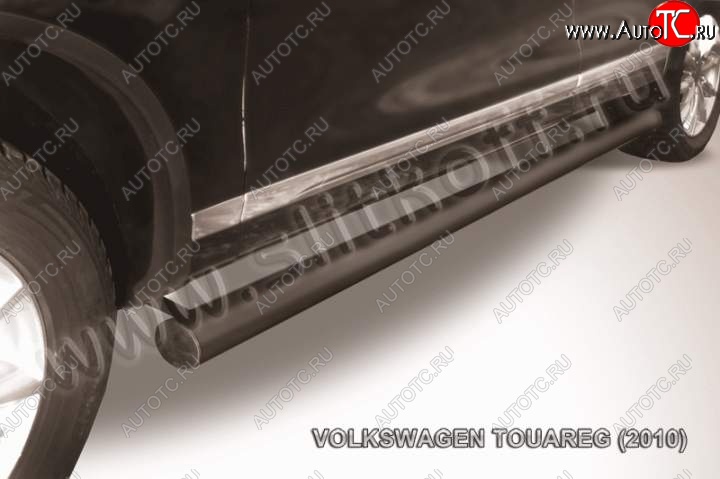 14 999 р. Защита порогов (Ø76 мм, с полимерным покрытием) Slitkoff  Volkswagen Touareg  NF (2010-2014) дорестайлинг (Цвет: серебристый)  с доставкой в г. Пермь
