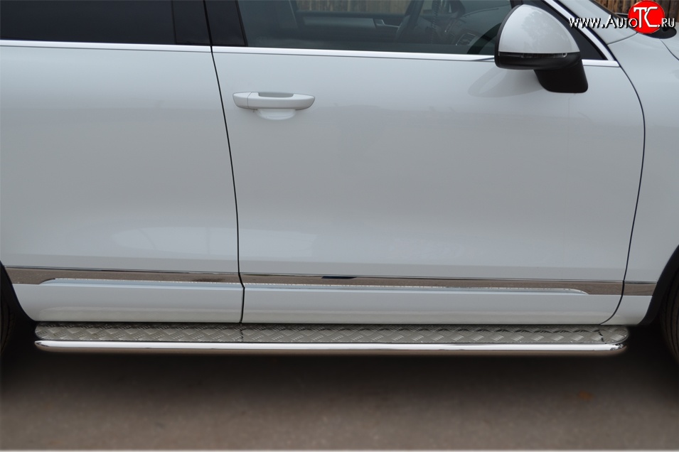 24 649 р. Широкая защита порогов SLITKOFF  Volkswagen Touareg  NF (2010-2014) дорестайлинг  с доставкой в г. Пермь