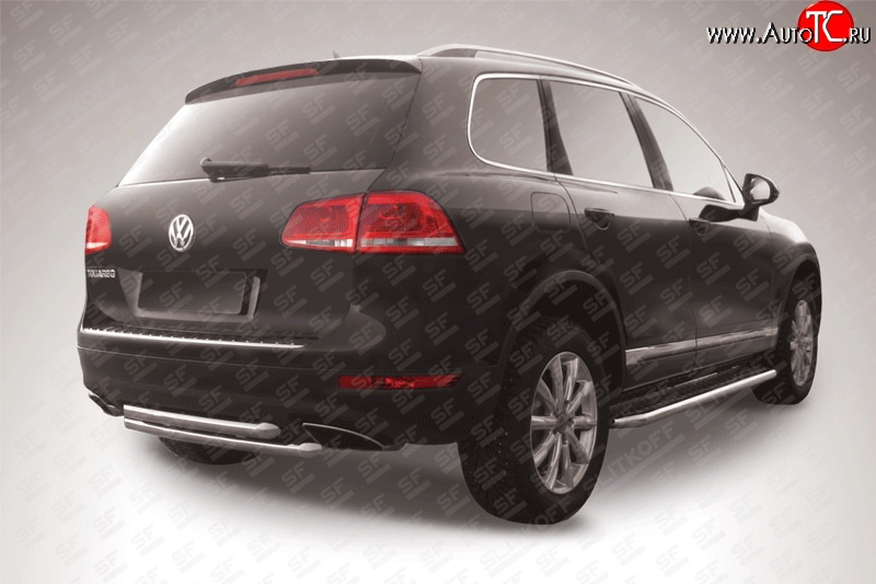 9 999 р. Двойная защита заднего бампера из труб диаметрами по 57 мм Slitkoff Volkswagen Touareg NF дорестайлинг (2010-2014) (Цвет: нержавеющая полированная сталь)  с доставкой в г. Пермь