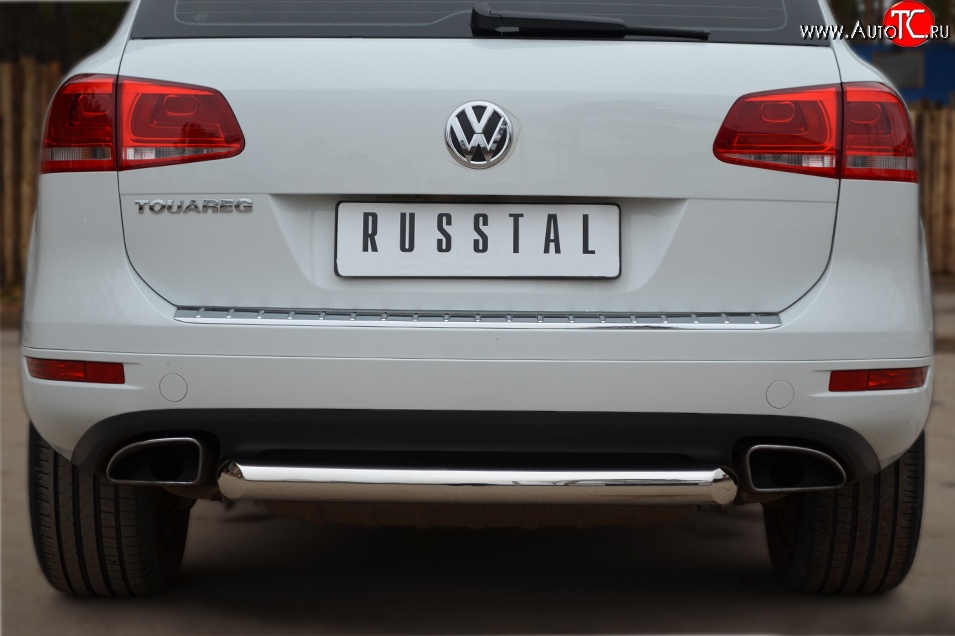 15 549 р. Одинарная защита заднего бампера из трубы диаметром 76 мм SLITKOFF Volkswagen Touareg NF дорестайлинг (2010-2014)  с доставкой в г. Пермь