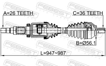 15 699 р. Правый привод передний в сборе FEBEST Volvo S70 (1996-2000)  с доставкой в г. Пермь. Увеличить фотографию 2