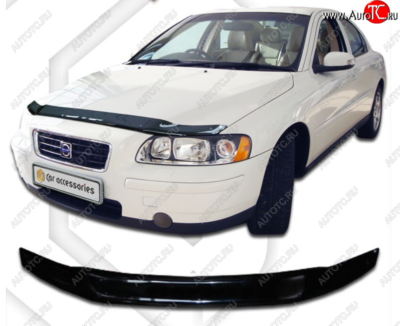 1 999 р. Дефлектор капота CA Plastic  Volvo S60  RS,RH седан (2000-2010) дорестайлинг, рестайлинг (Classic черный, Без надписи)  с доставкой в г. Пермь