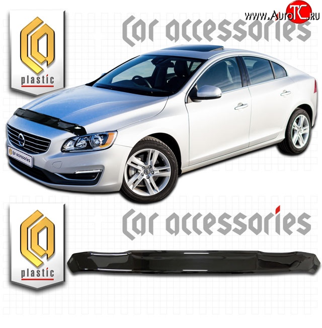 1 899 р. Дефлектор капота CA Plastic  Volvo S60  FS седан (2013-2018) рестайлинг (Classic черный, Без надписи)  с доставкой в г. Пермь