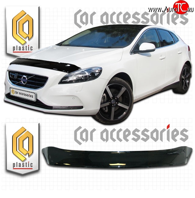 1 999 р. Дефлектор капота CA Plastic  Volvo V40  хэтчбэк (2012-2020) дорестайлинг, рестайлинг (Classic черный, Без надписи)  с доставкой в г. Пермь