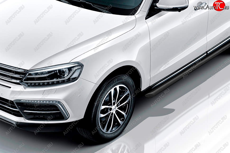 10 599 р. Защита порогов Slitkoff (d57 мм)  Zotye Coupa  B11F (2019-2021) (Сталь с полимерным покрытием. Цвет: чёрный)  с доставкой в г. Пермь