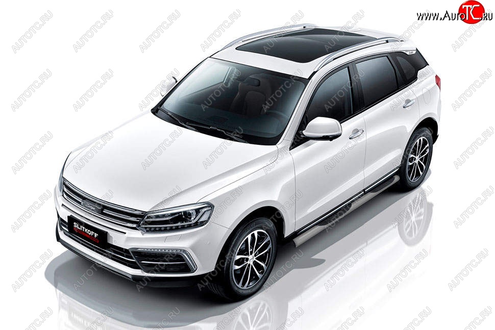 12 499 р. Защита порогов Slitkoff (d76 мм, с проступями)  Zotye Coupa  B11F (2019-2021) (Сталь с полимерным покрытием. Цвет: серебристый)  с доставкой в г. Пермь