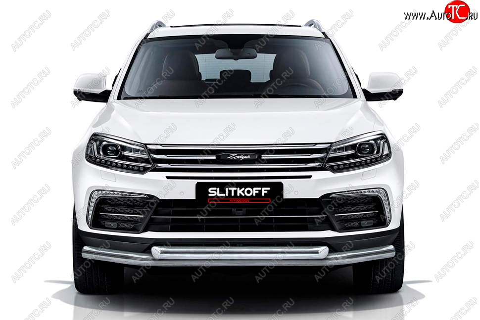 13 899 р. Защита переднего бампера Slitkoff (двойная, d57/57)  Zotye Coupa  B11F (2019-2021) (Нержавейка, Полированная)  с доставкой в г. Пермь