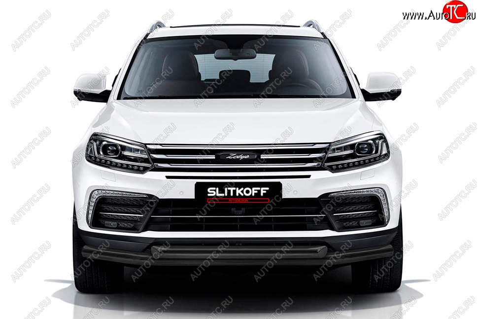 12 699 р. Защита переднего бампера Slitkoff (двойная, d57/57)  Zotye Coupa  B11F (2019-2021) (Сталь с полимерным покрытием. Цвет: чёрный)  с доставкой в г. Пермь