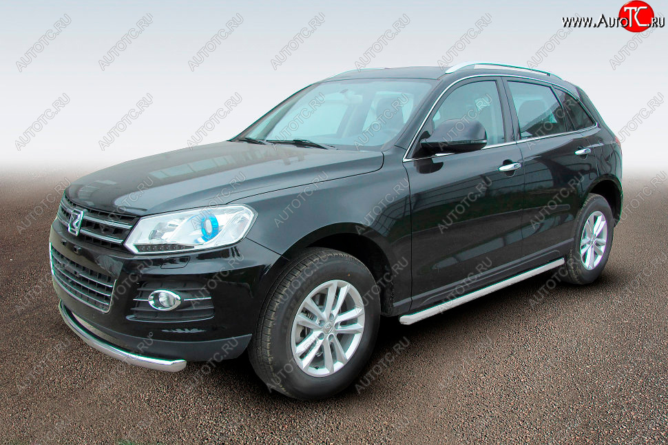 9 899 р. Защита порогов Slitkoff (Ø57 мм)  Zotye T600 (2014-2021) (Сталь полимерным покрытием в цвет: серебристый)  с доставкой в г. Пермь