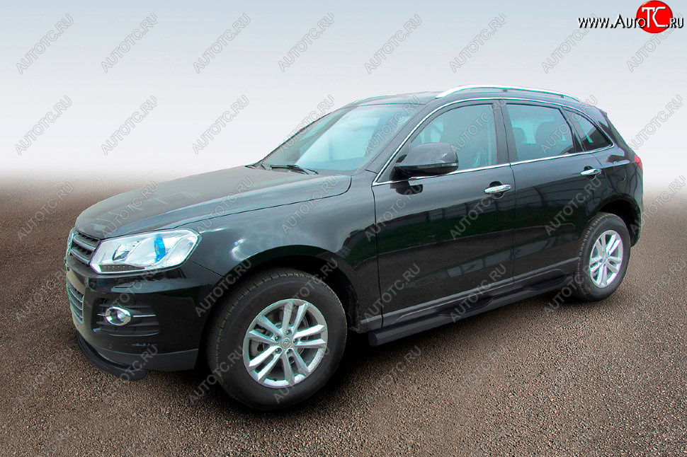 13 429 р. Защита порогов Slitkoff (Ø76 мм, с проступями)  Zotye T600 (2014-2021) (Сталь с полимерным покрытием в цвет: черный)  с доставкой в г. Пермь